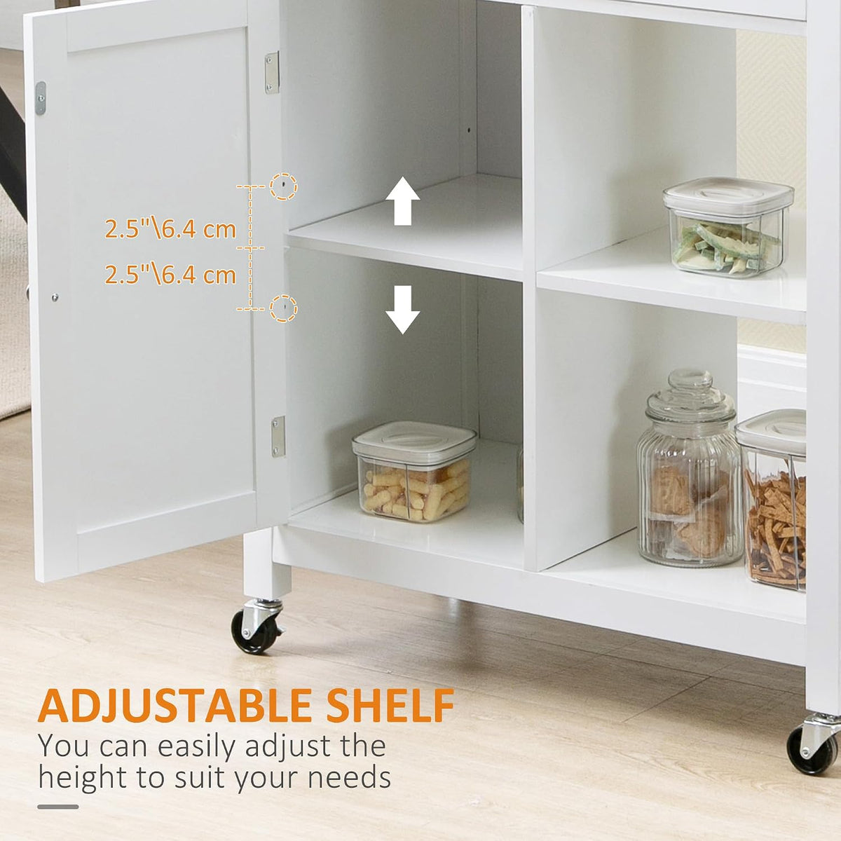 HOMCOM Kitchen Island Cart, Rolling Kitchen Island, Wood Top, White