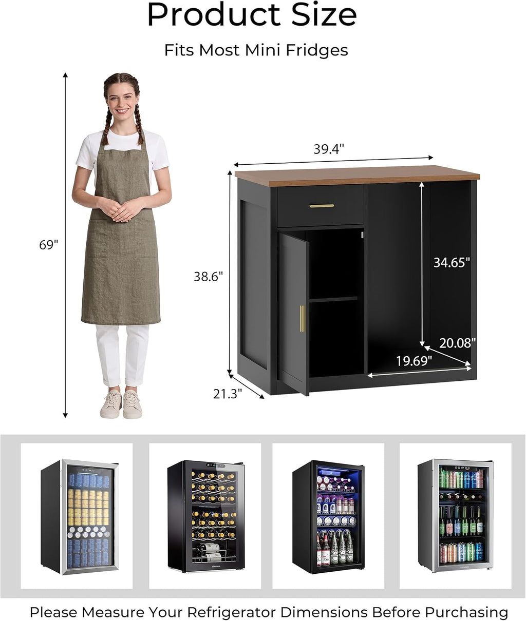 Mini Fridge Cabinet, Coffee Bar Cabinet with Fridge Space (Not Included)