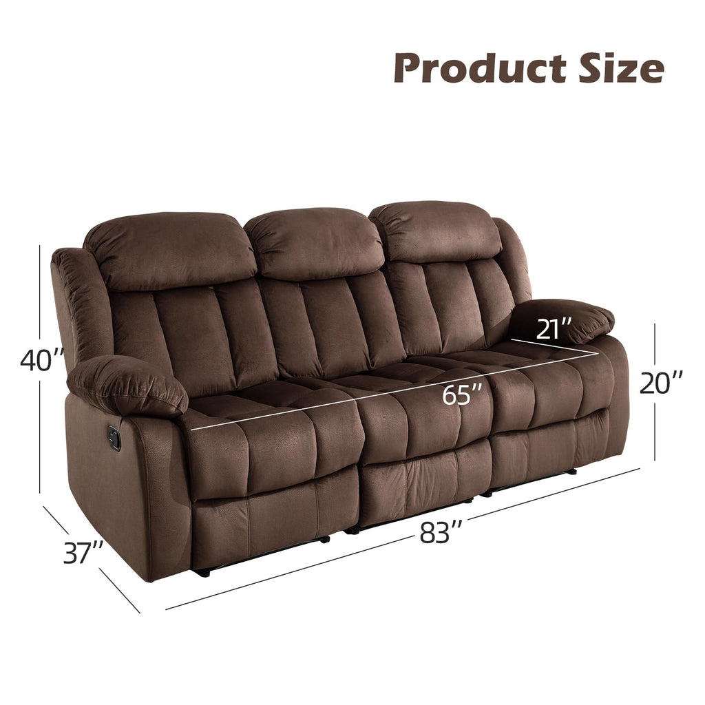 INZOY Manual Recliner Chair with Padded Armrest, Wall-Hugger Single Sofa Recliners with Overstuffed Back, Classical Fabric Reclining Chairs for Living Room Theater Seating, Brown