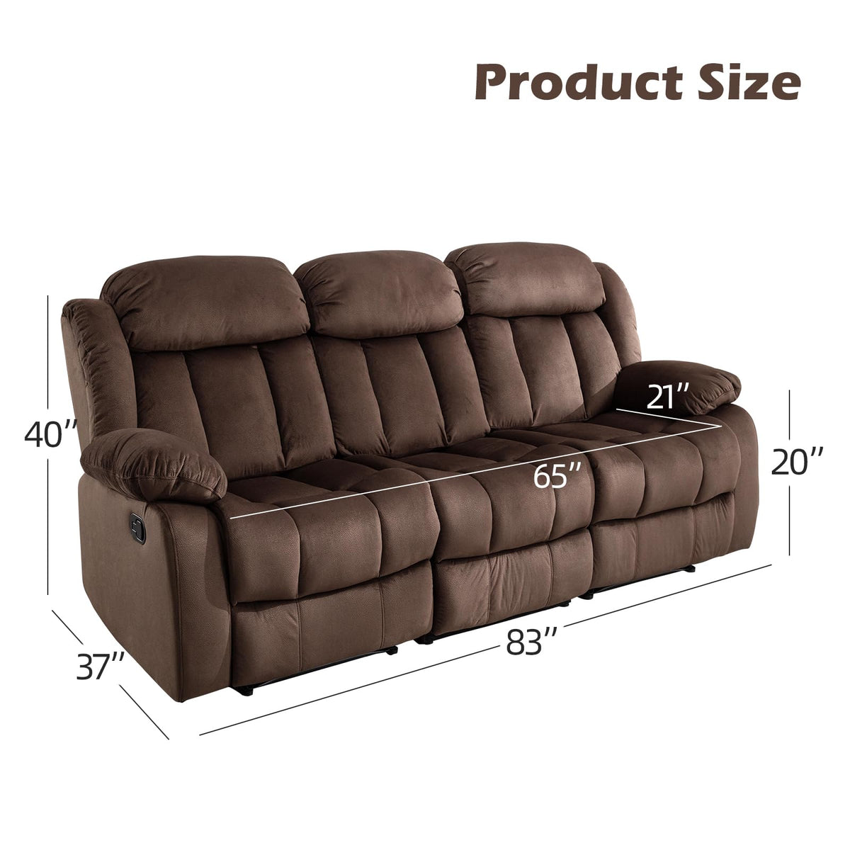 INZOY Manual Recliner Chair with Padded Armrest, Wall-Hugger Single Sofa Recliners with Overstuffed Back, Classical Fabric Reclining Chairs for Living Room Theater Seating, Brown