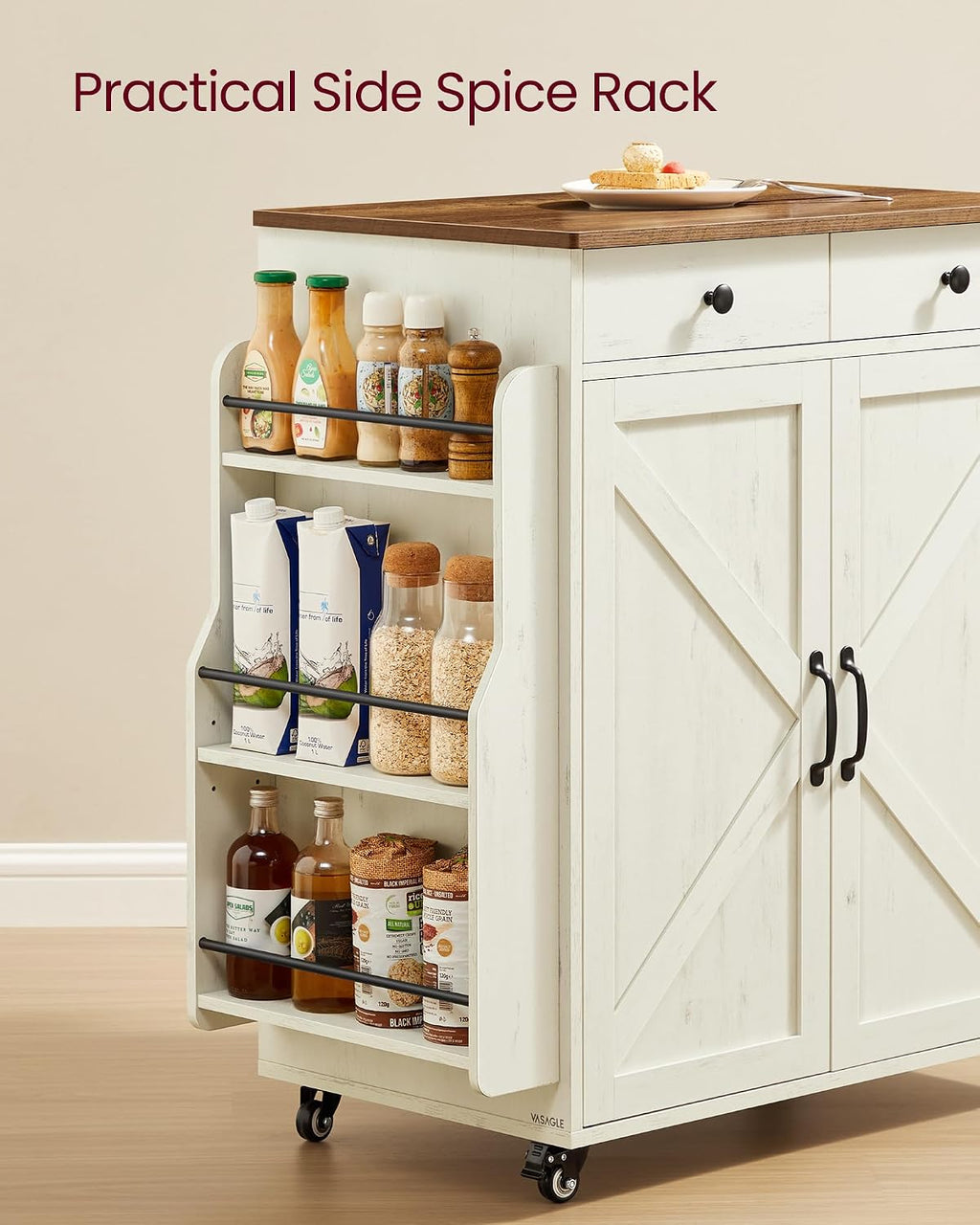 VASAGLE Mobile Kitchen Island with 2 Doors, 2 Drawers