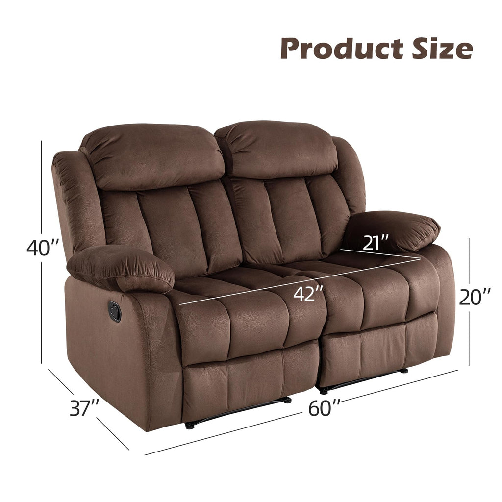 INZOY Manual Recliner Chair with Padded Armrest, Wall-Hugger Single Sofa Recliners with Overstuffed Back, Classical Fabric Reclining Chairs for Living Room Theater Seating, Brown
