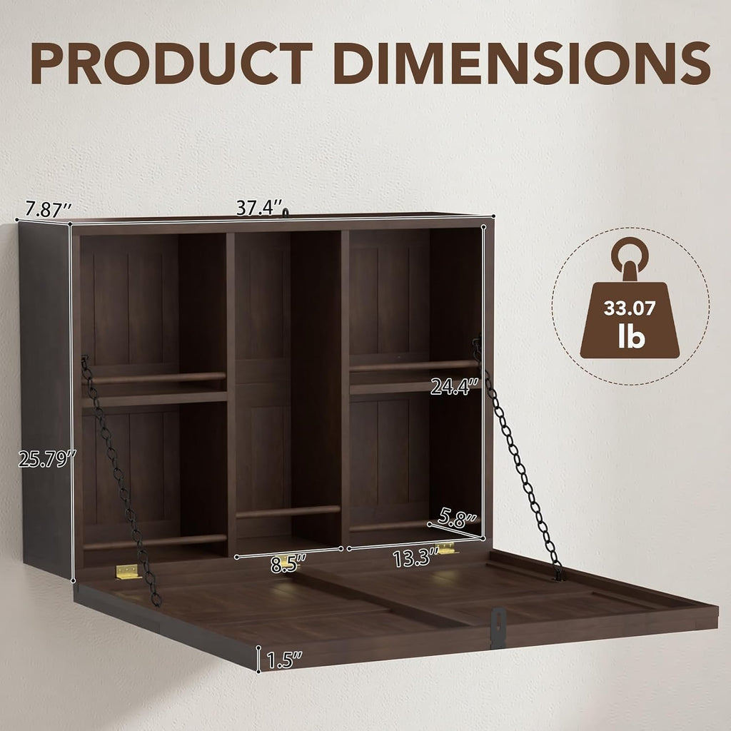 WallâMounted Bar Cabinet, Solid Wood Waterproof FoldâDown Storage Cabinet