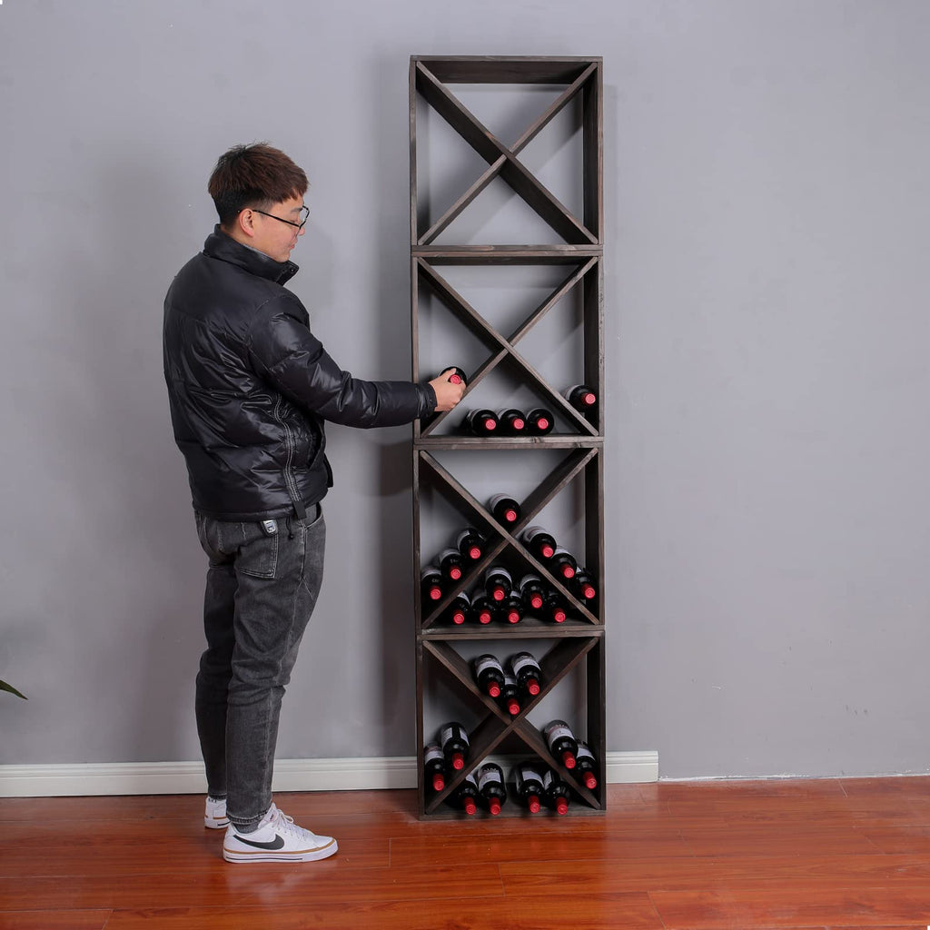 Wine Racks countertop Solid Wood Stackable Storage Rustic Retro Cube 48-Bottle Wooden Wine Rack Wine Cabinet(48BottleBlack)