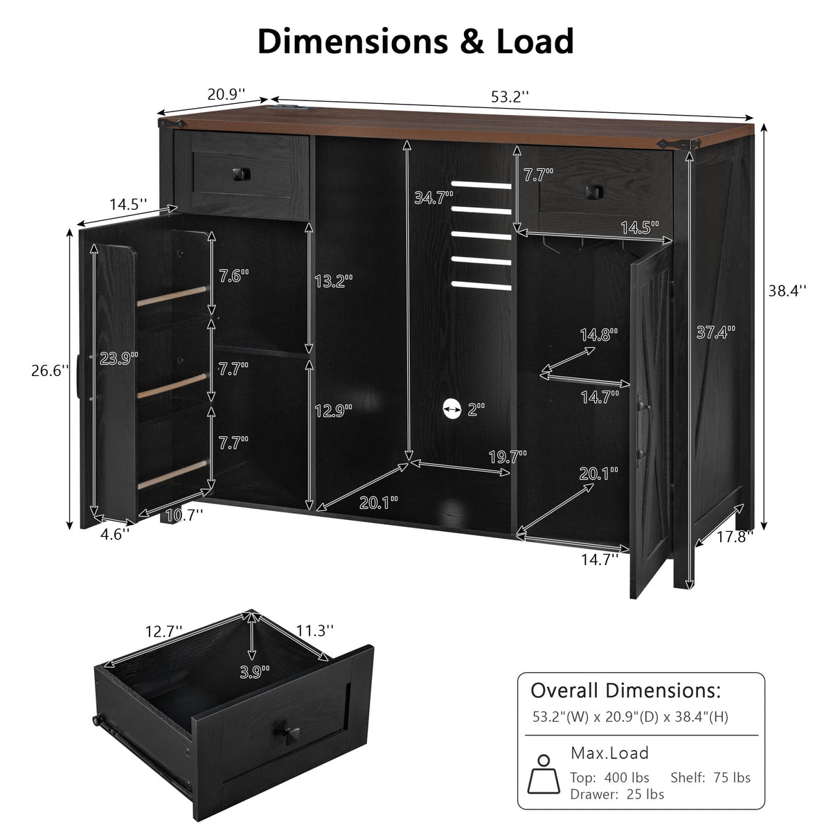 39.4" Coffee Bar Cupboard with Fridge Spaceï¼Natural Oak-ws