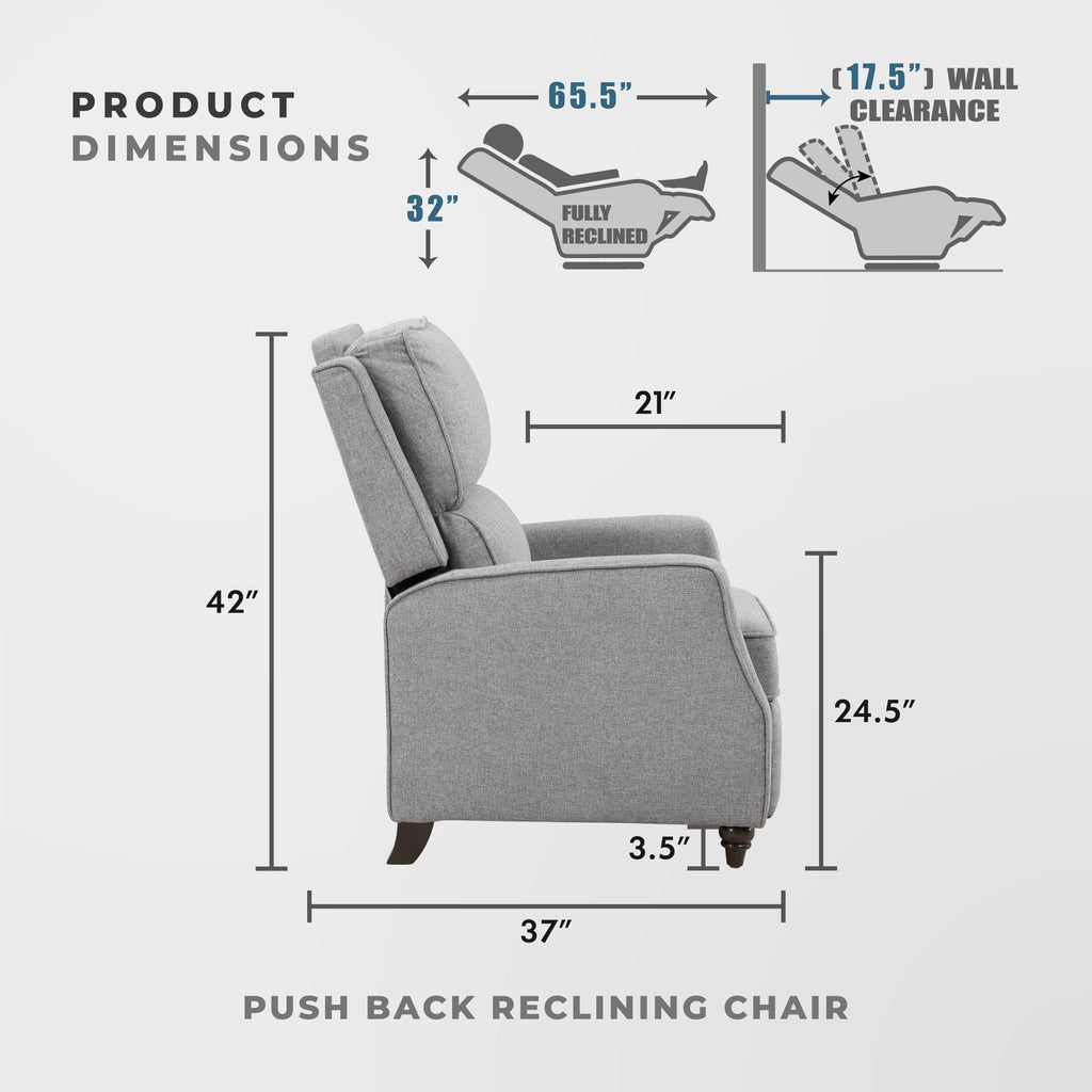 Lexicon Textured Fabric Push Back Manual Recliner Chair, 29.5" W, Beige