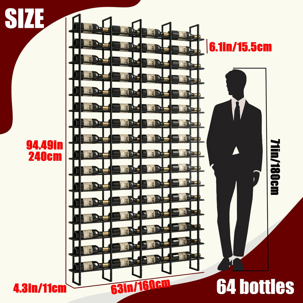 Large Wall Mounted Wine Rack, (Gold, 3 Cols (48 Bottles))