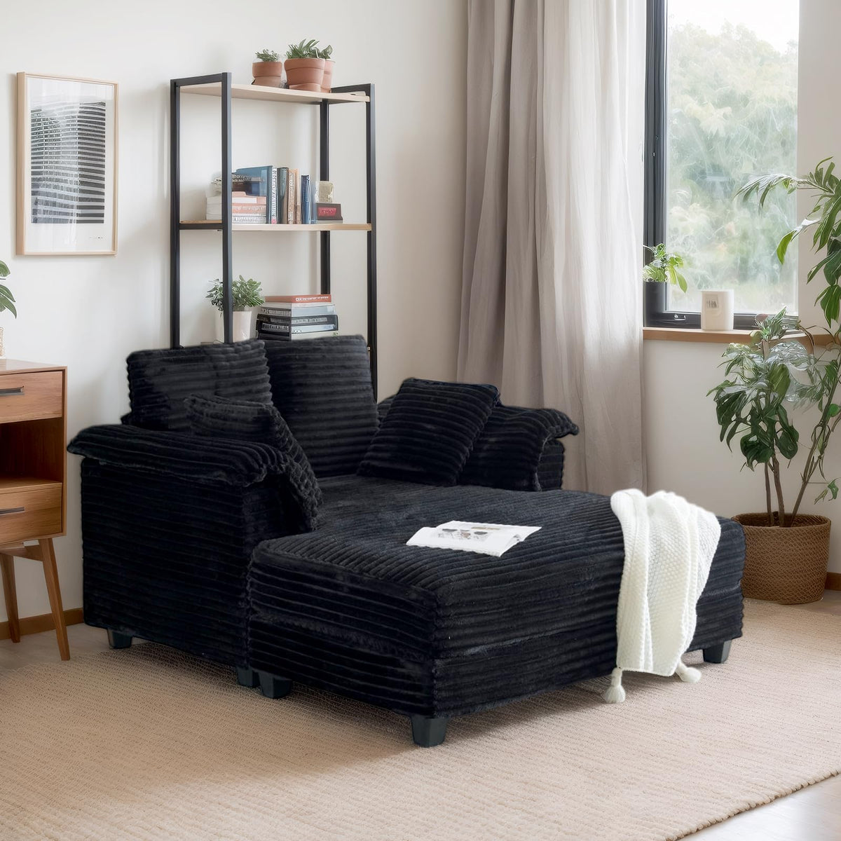 VINGLI 56" Wide Oversized Chaise Lounge Chair with Plush Padded Armrests