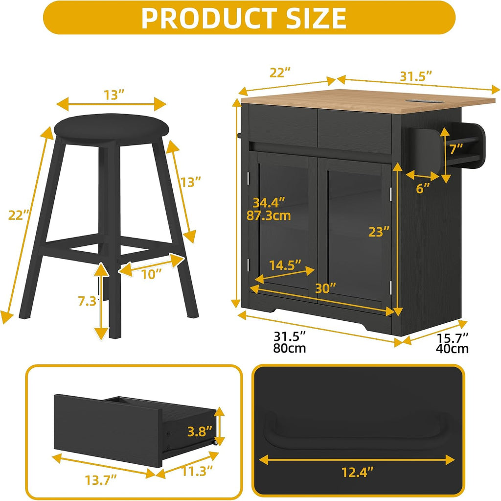 DWVO 37.5" Kitchen Island with Drop Leaf