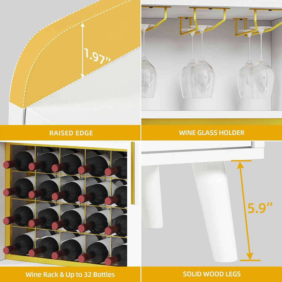 DWVO 53" Wine Bar Cabinet with LED Lights & Power Outlets, White