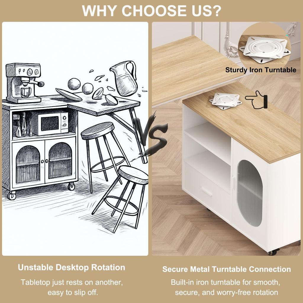 HSH 72â Rolling Kitchen Island with Seating & Storage on Wheels, White Oak