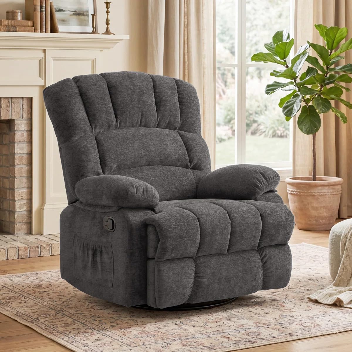 WILLOVE 41" Oversized Rocker Recliner Chair, Rocking Recliners Overstuffed Soft Big Man Manual Recliner, Extra Large Chenille Living Room Chair 350 LBS Capacity, Grey, L