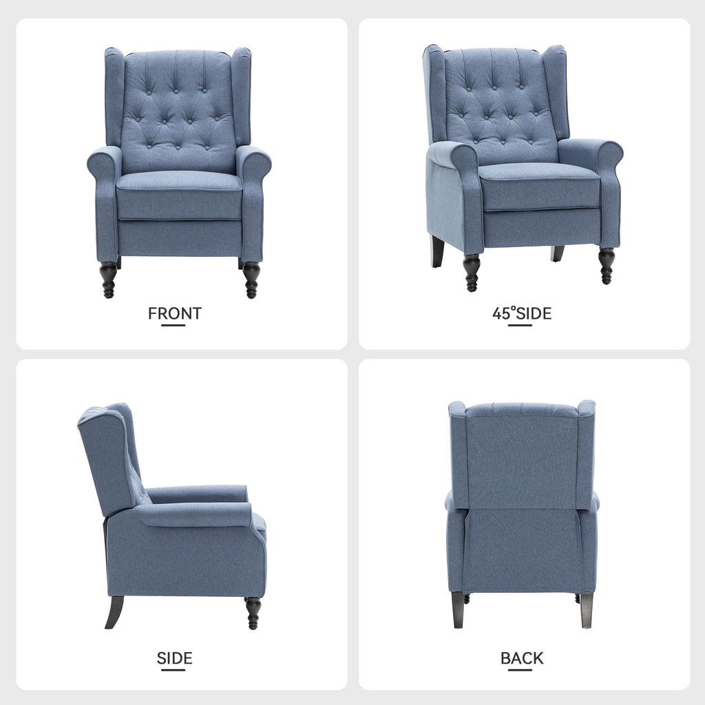 Mid Century Wingback Recliner Chair for Adults, Modern Linen Fabric Push Back Recliner Chairs with Button Tufted Upholstered Back & Footrest, Manual Recliner Chais for Living Room, Nursery, Gray