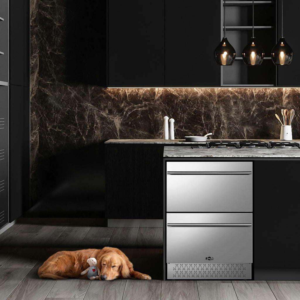 Tylza Wine Fridge 15'', 30 Bottles Wine Cooler Refrigerator, Undercounter or Freestanding, Removable Shelves, 40-65Â°F, Wine Cabinet with Double Glass Door, Wine Cooler for Home, Kitchen, Bar