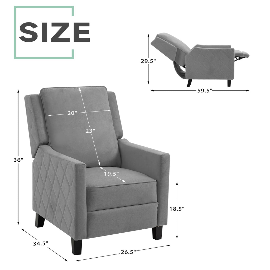 AVAWING Push Back Recliner Chair, Grey Wingback Accent Armchair Set of 2