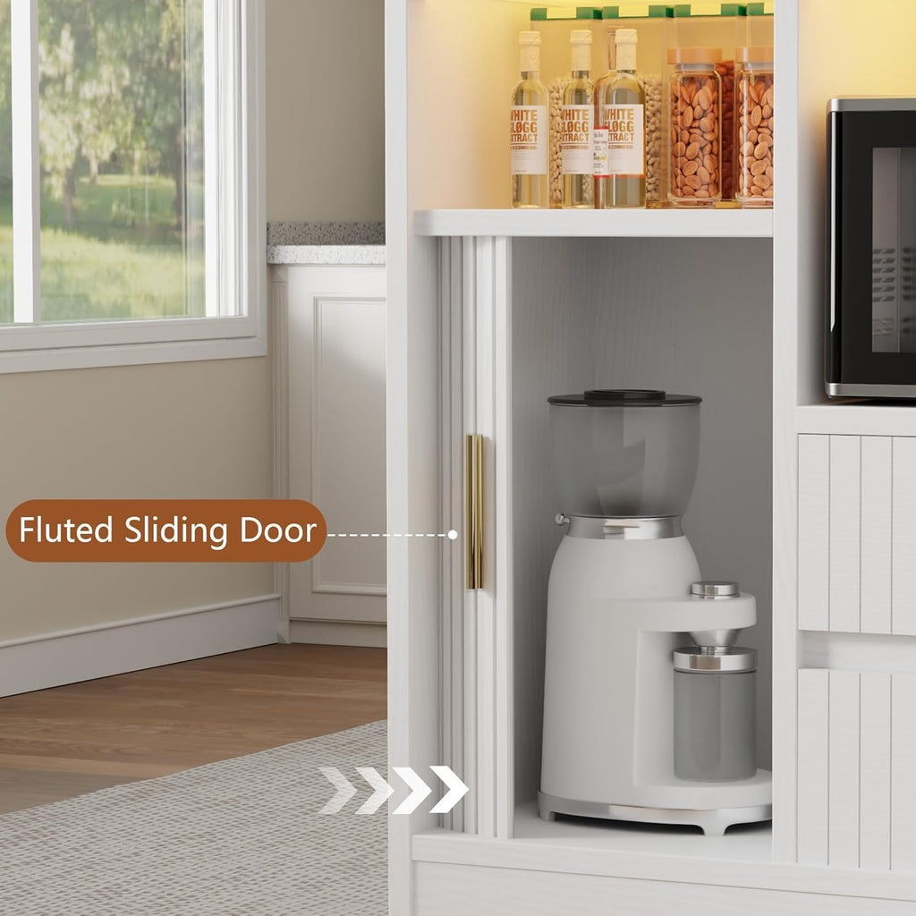 Kitchen Island with Power Outlet & LED Lights, 47" Rolling Island