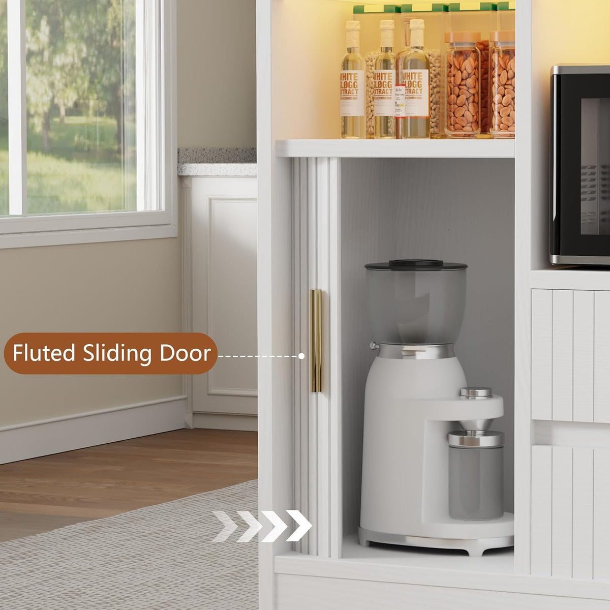 Kitchen Island with Power Outlet & LED Lights, 47" Rolling Island