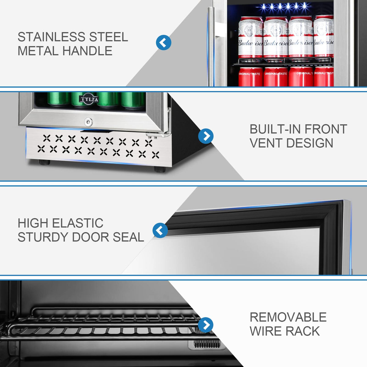 Tylza Wine Fridge 15'', 30 Bottles Wine Cooler Refrigerator, Undercounter or Freestanding, Removable Shelves, 40-65Â°F, Wine Cabinet with Double Glass Door, Wine Cooler for Home, Kitchen, Bar