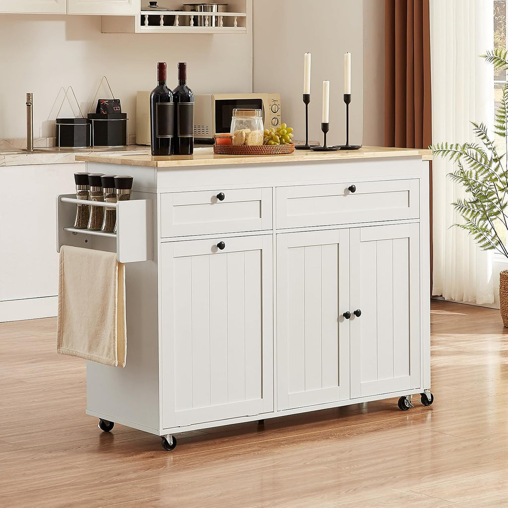 Kitchen Islands with Extendable Dining Table, Mobile Storage Islands, White