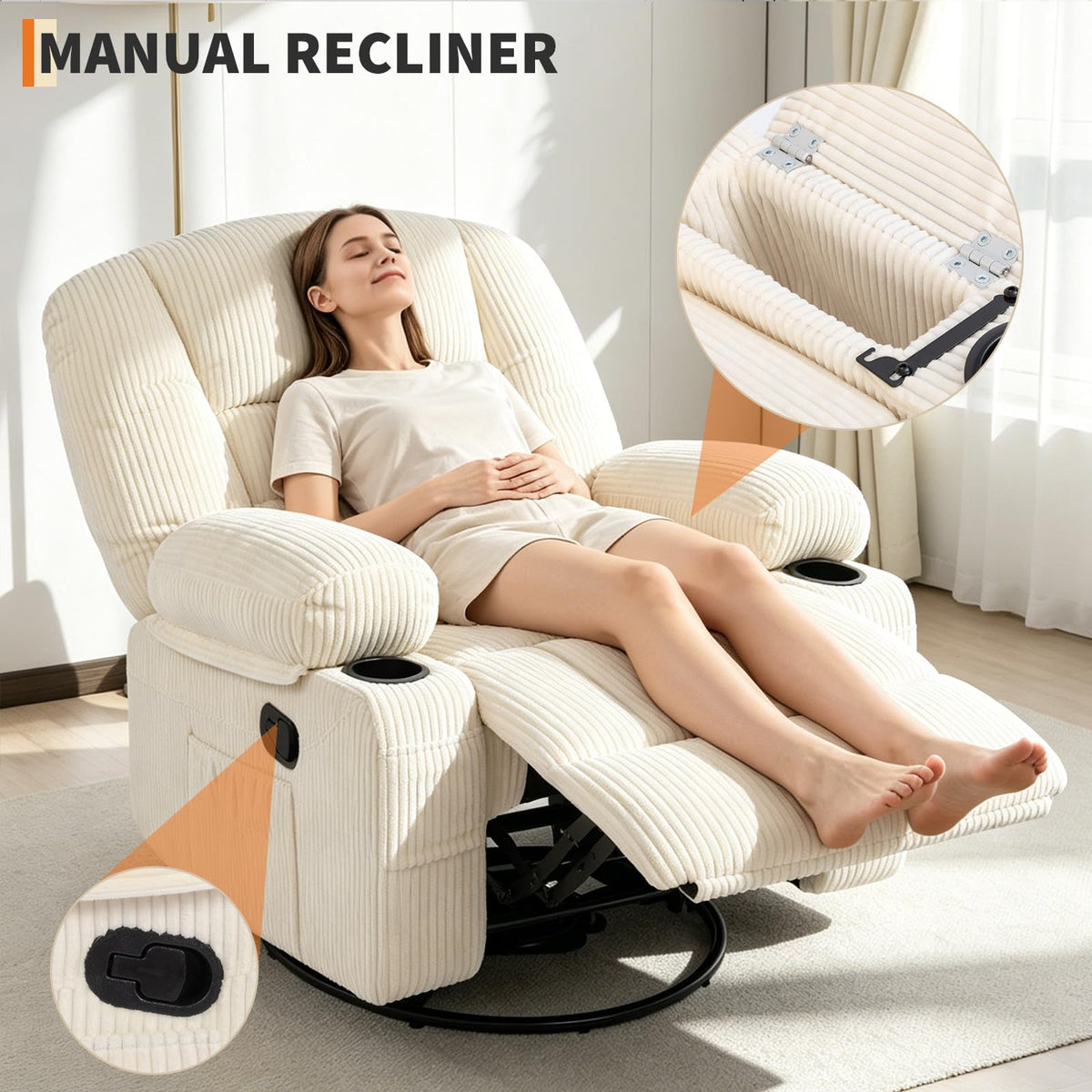 Garvee Oversized Recliner Chair,Extra Wide 360Â° Swivel Rocker Massage Heat