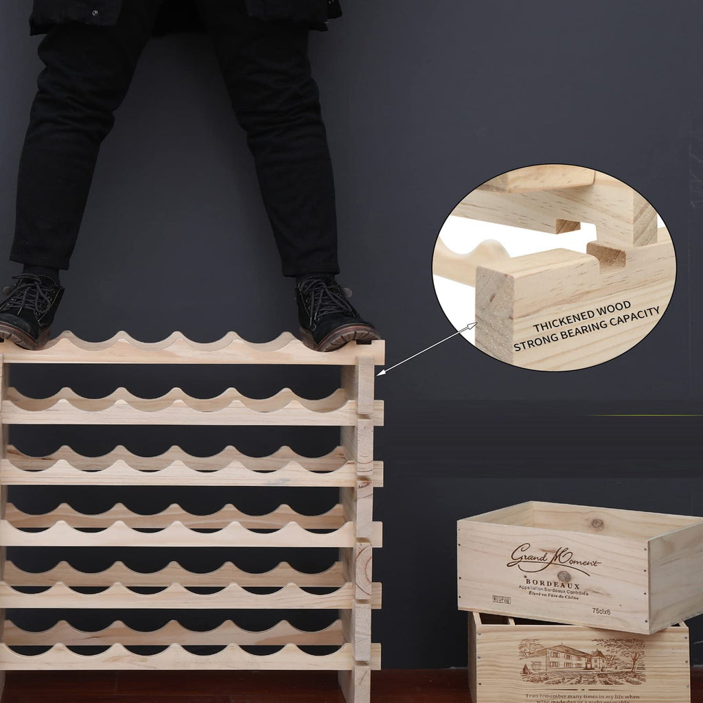 Wine Rack Solid Wood Stackable Storage Wooden Wine Rack Wine Cabinet (60 Bottles, Natural Color)