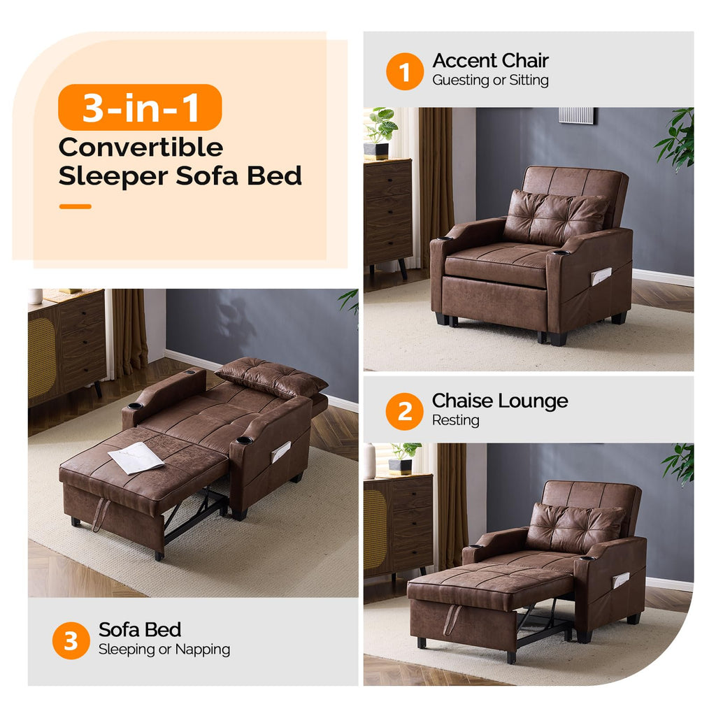 VINGLI Convertible Sleeper Chair Bed, Pull Out Sofa Couch for Living Room