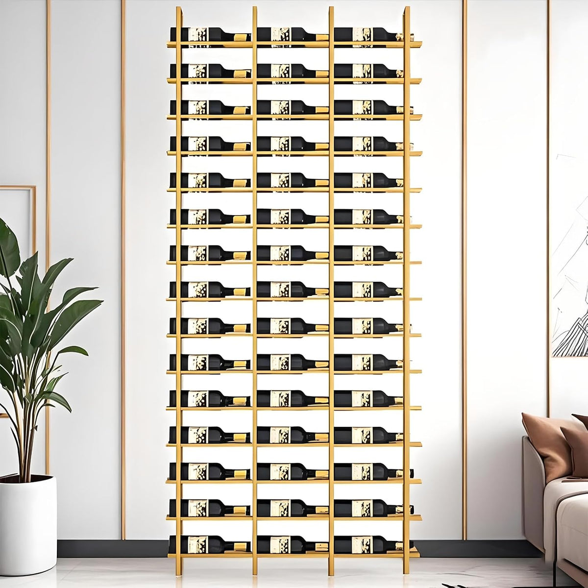 Large Wall Mounted Wine Rack, (Gold, 3 Cols (48 Bottles))