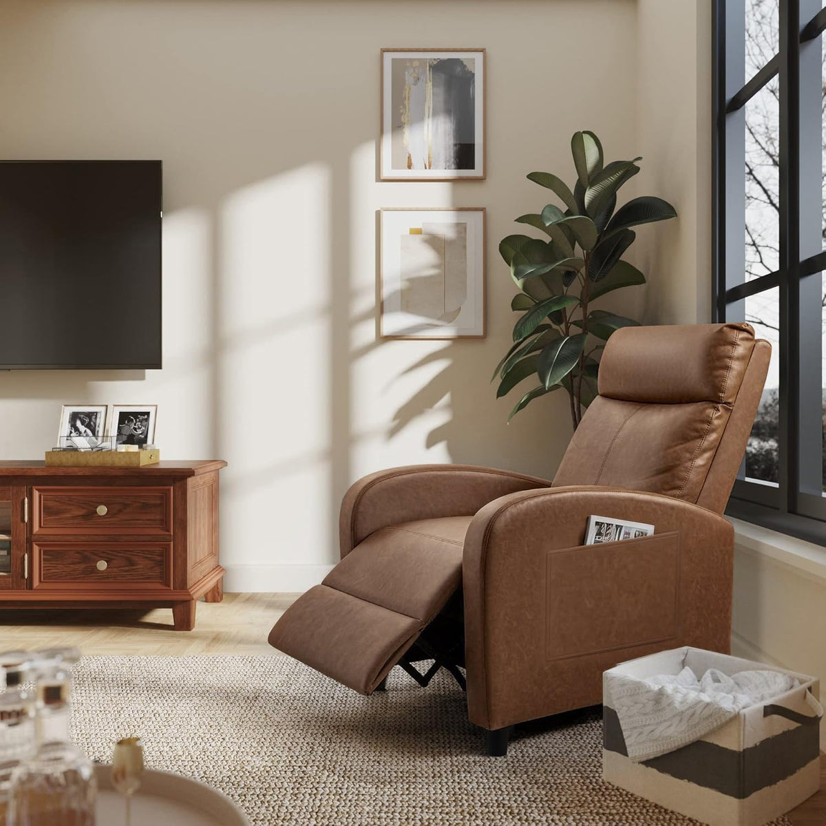 Homall Recliner Chair, Recliner Sofa PU Leather for Adults, Black Recliners