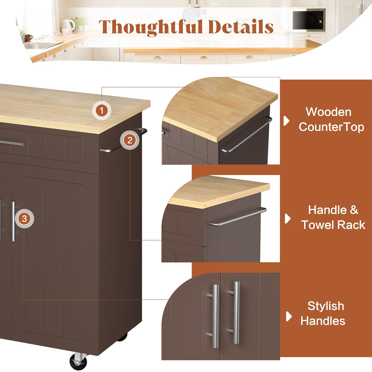 SUNLEI Kitchen Island Cart on Wheels with Storage Cabinet & Drawer, 26" Width Rolling Kitchen Table, Cart Handle for Towel Rack or Free Mobility, Kitchen Cart, Dining Room(Black)