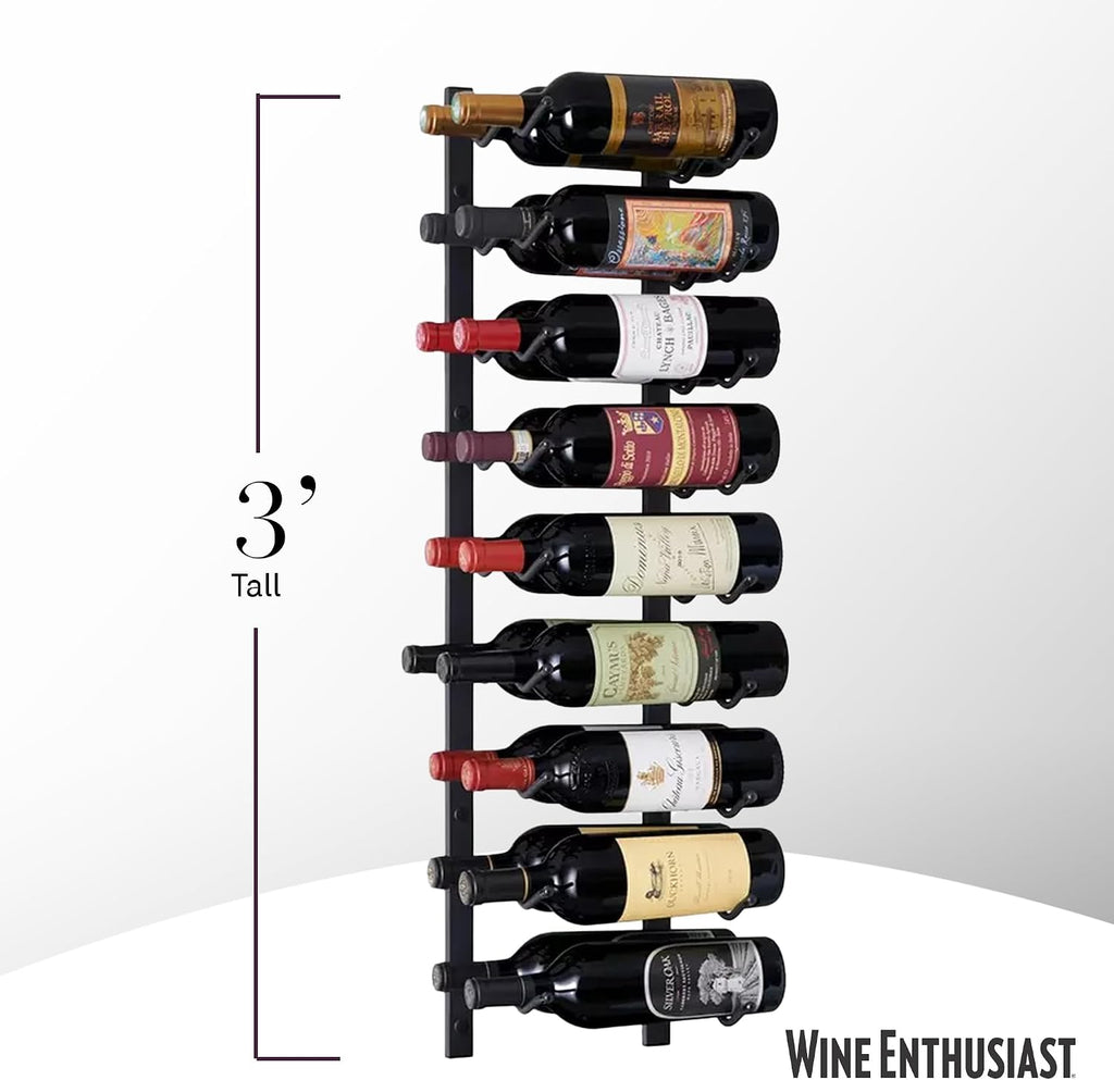 Wine Enthusiast N'FINITY 18 Bottle Wall Mounted Metal Wine Rack â Label Forward Wine Rack with Easy Installation - 3' Tall, 2 Column Deep (Black)