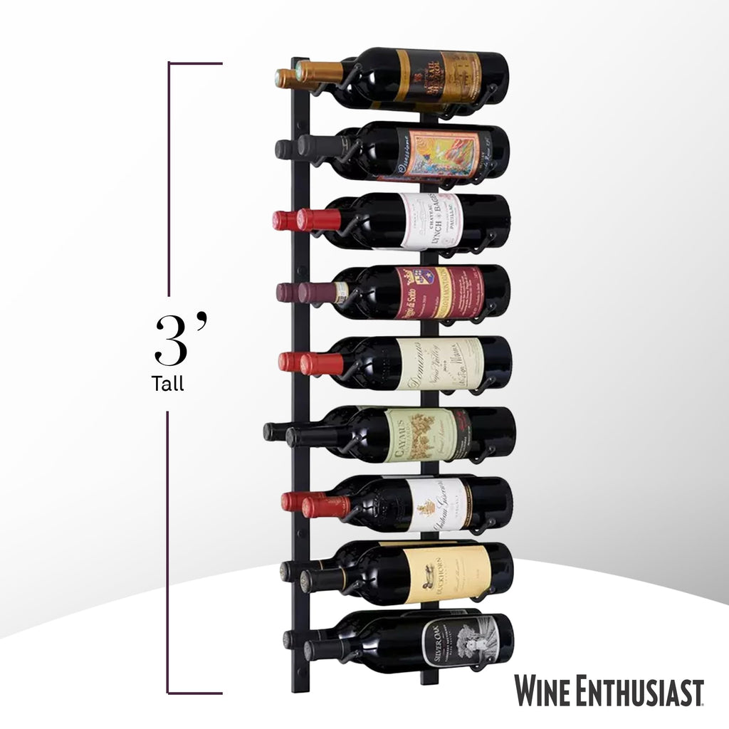 Wine Enthusiast N'FINITY 18 Bottle Wall Mounted Metal Wine Rack â Label Forward Wine Rack with Easy Installation - 3' Tall, 2 Column Deep (Black)
