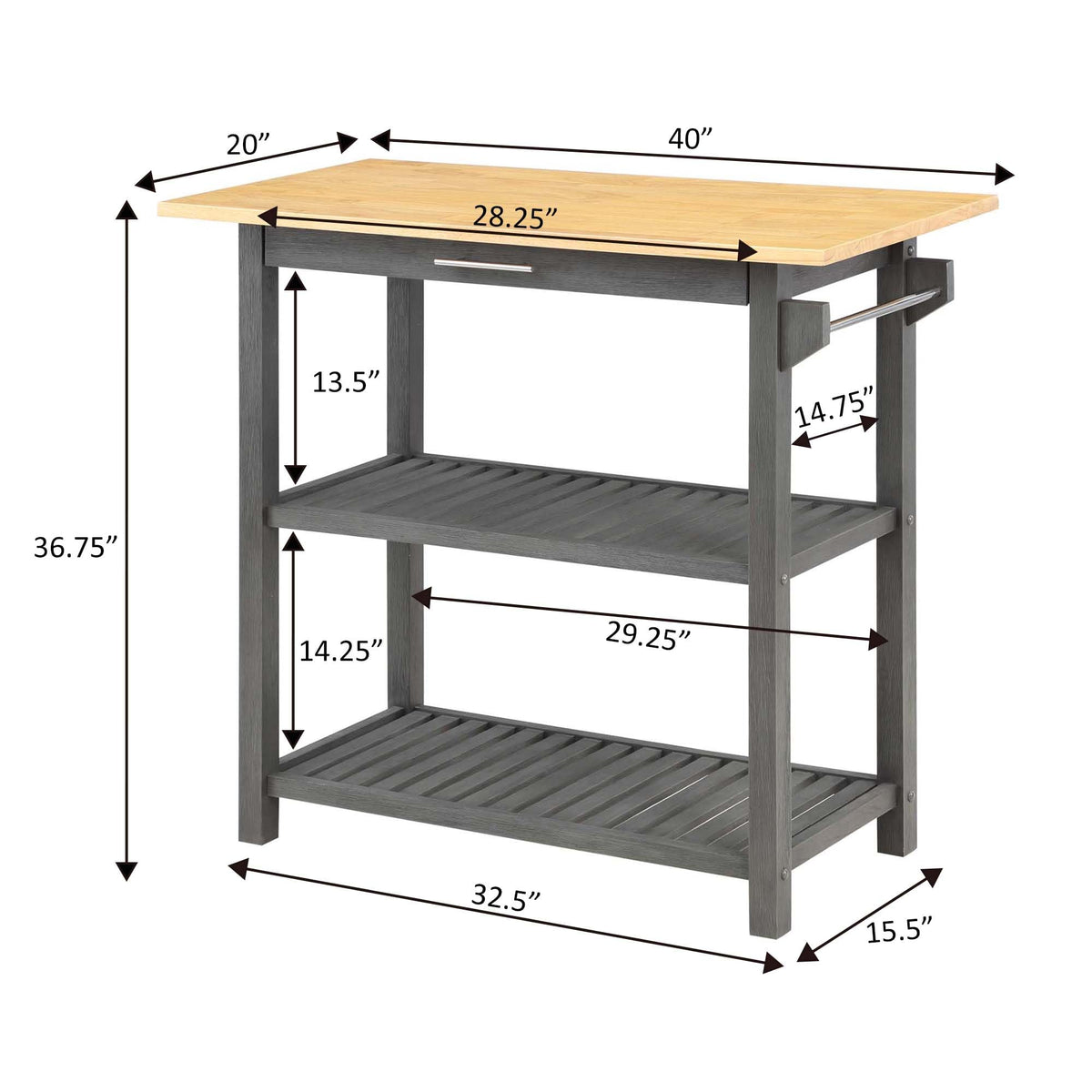 Convenience Concepts Designs2Go Butcher Block Kitchen Island, Sage, 40"