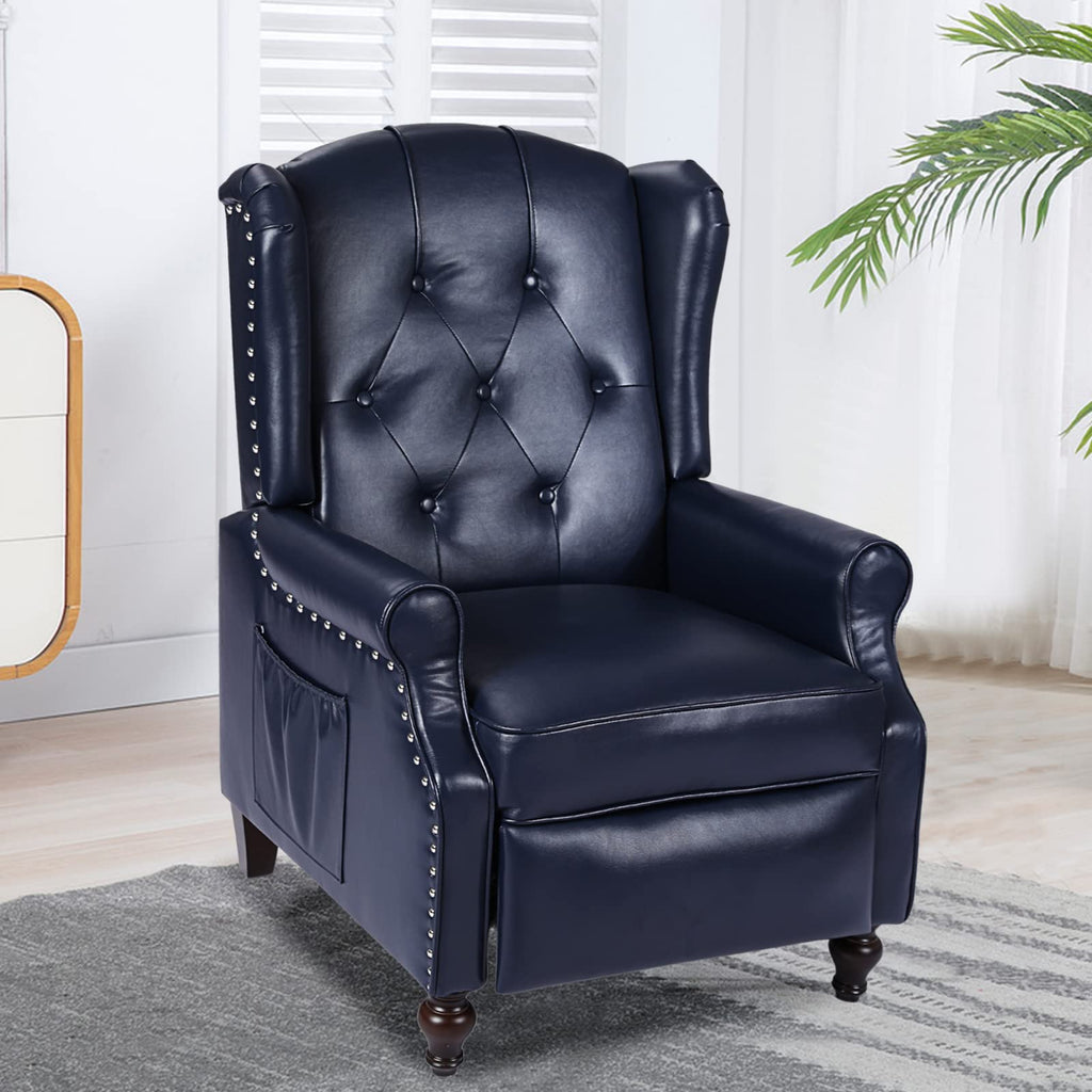 Wingback Recliner Chair - Tufted Arm Chair Recliner - Fabric Push Back Single Sofa for Living Room Adjustable Backrest (Blue Floral)