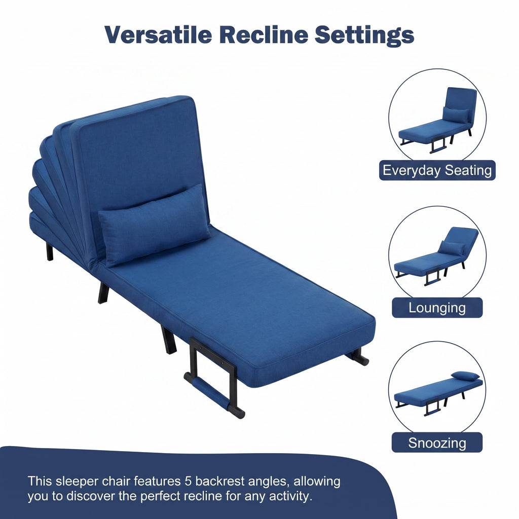 Convertible Sleeper Chair, Pull Out Sofa Bed with Adjustable Backrest & Hidden Storage Armrest, Single Sofa Recliner with USB Charging Port & Cup Holders for Living Room, Bedroom, Dark Gray