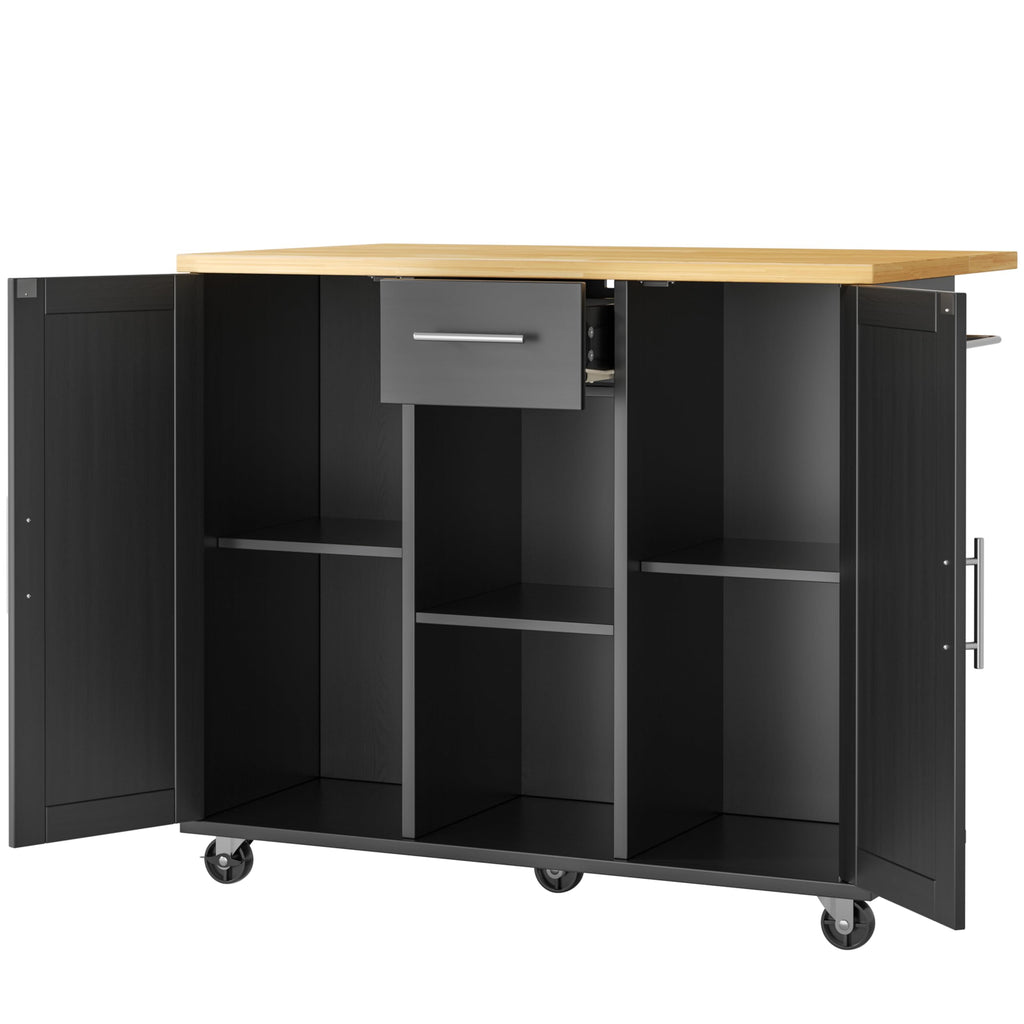 JY QAQA 42" Rolling Kitchen Island Cart with Storage, Drop Leaf Countertop, Drawers & Towel Rack, Mobile Kitchen Table on Wheels for Kitchen Dining Room, White