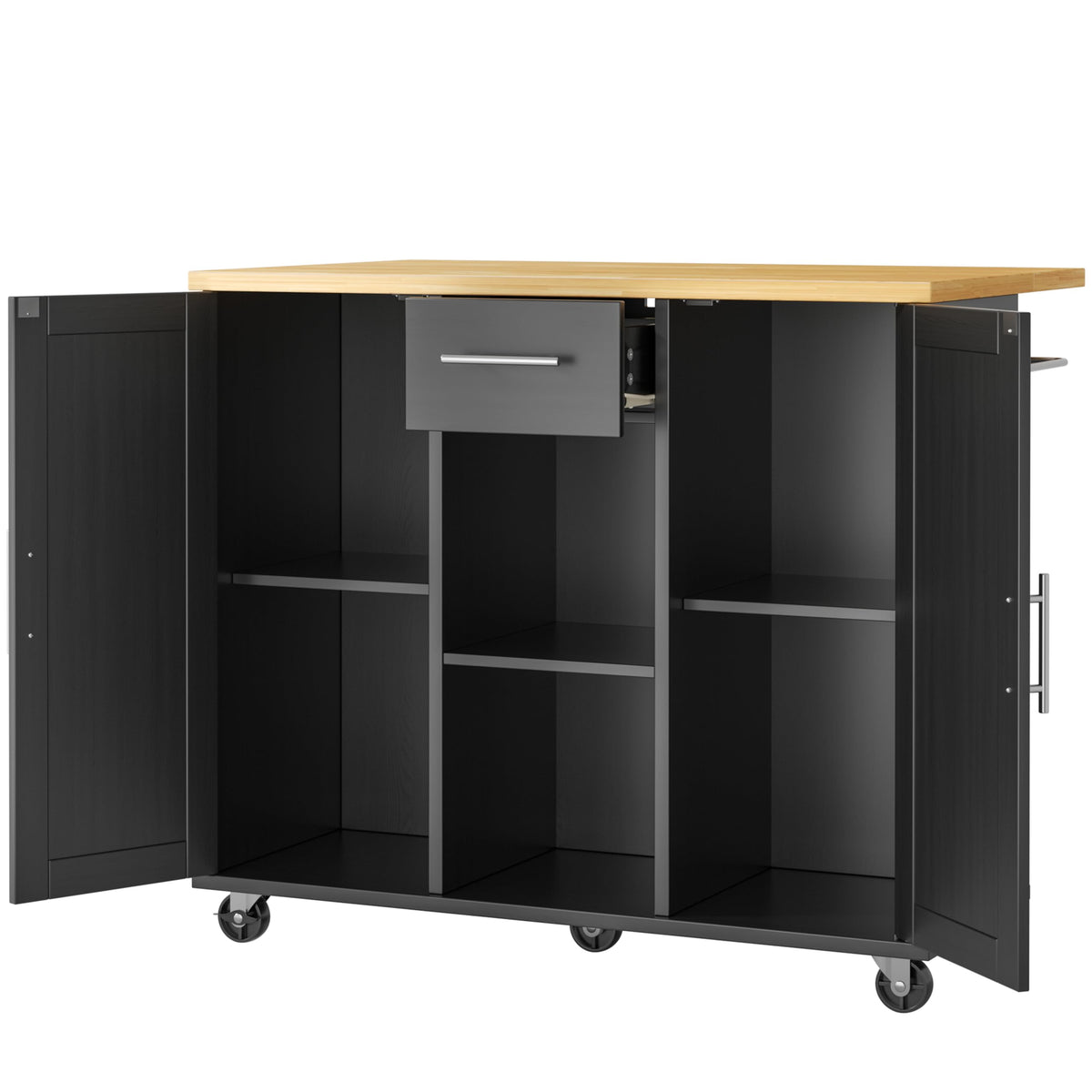 JY QAQA 42" Rolling Kitchen Island Cart with Storage, Drop Leaf Countertop, Drawers & Towel Rack, Mobile Kitchen Table on Wheels for Kitchen Dining Room, White