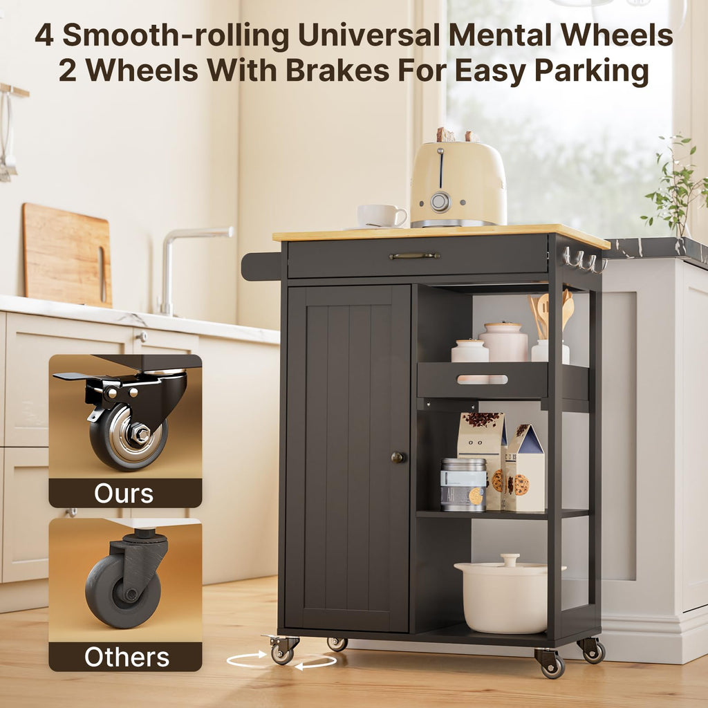 Gizoon Kitchen Island Cart with Storage Cabinet & Removable Tray
