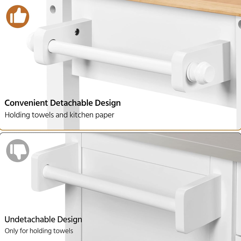 Yaheetech Rolling Kitchen Island Cart with 3 Shelves Lockable Wheels, White