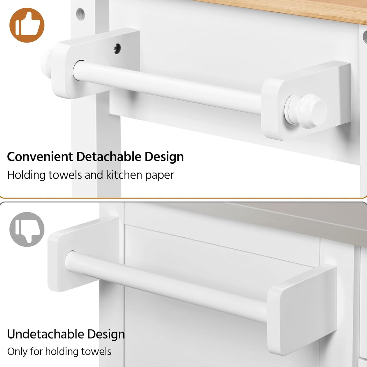 Yaheetech Rolling Kitchen Island Cart with 3 Shelves Lockable Wheels, White