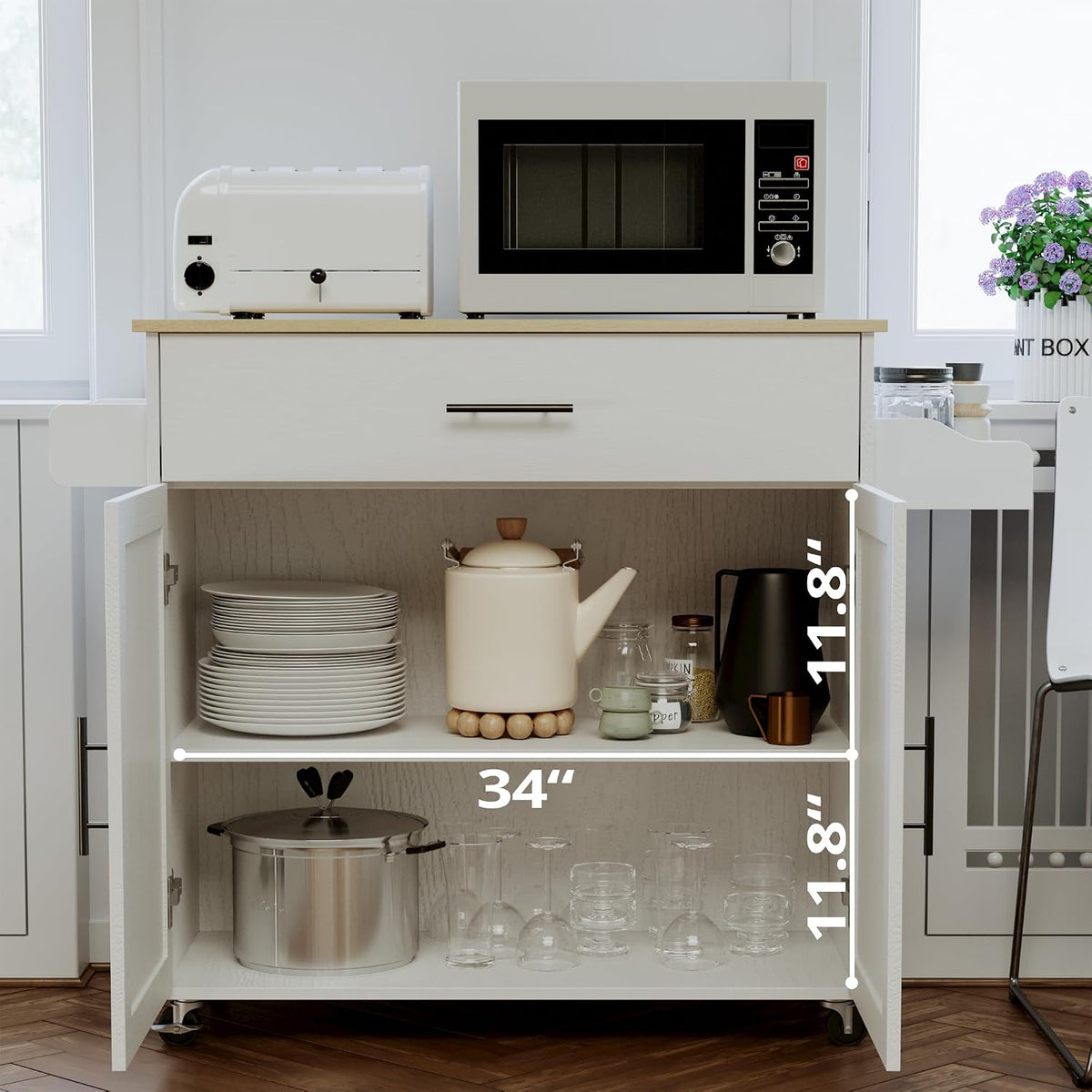 IRONCK Kitchen Island Table on Wheels with Drop Leaf, 47.25" Wide White