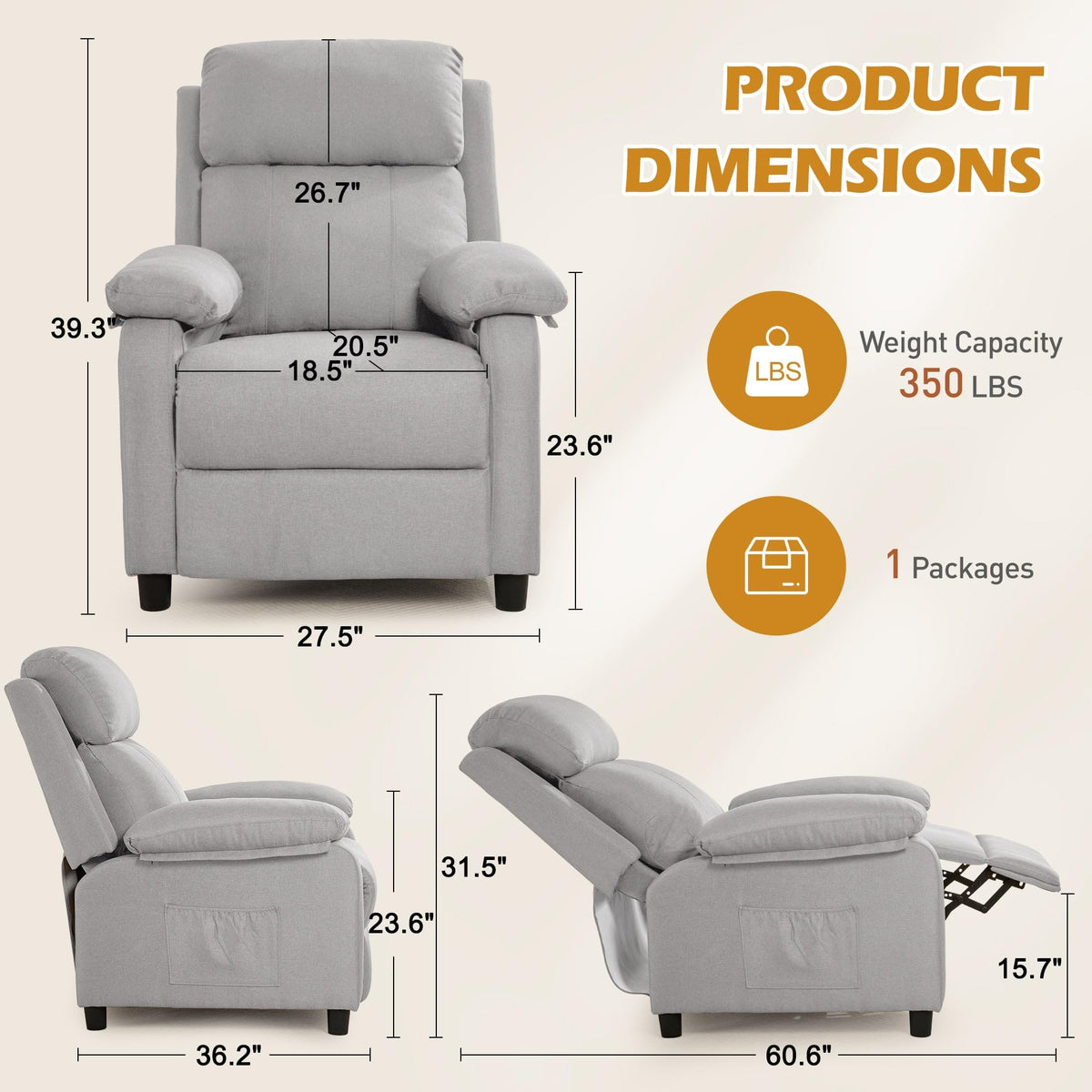 Korser Recliner Chair, Living Room Chairs for Adults