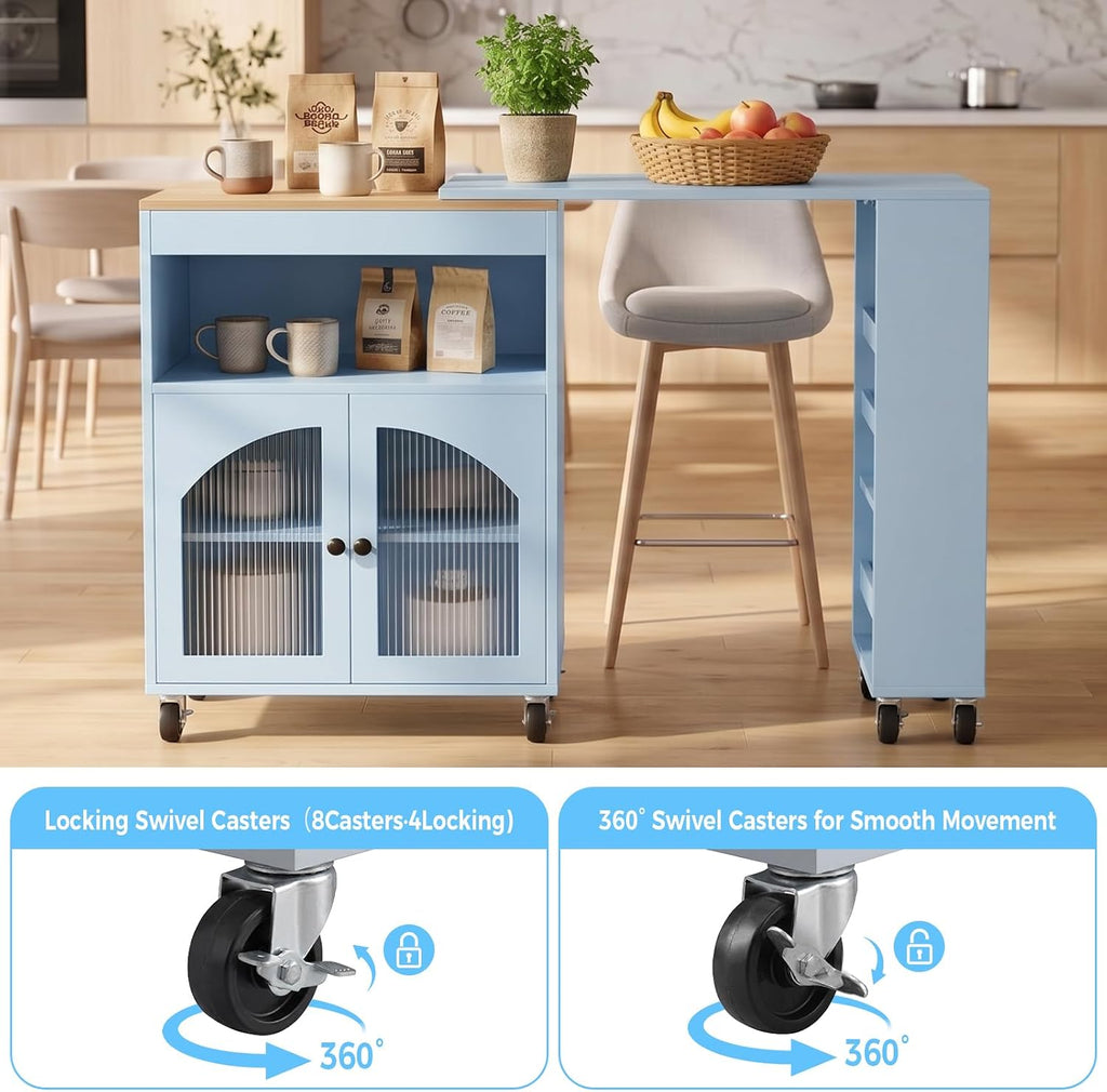 Rolling Kitchen Island with 360Â° Swivel Dining Table 71"-39" Extendable