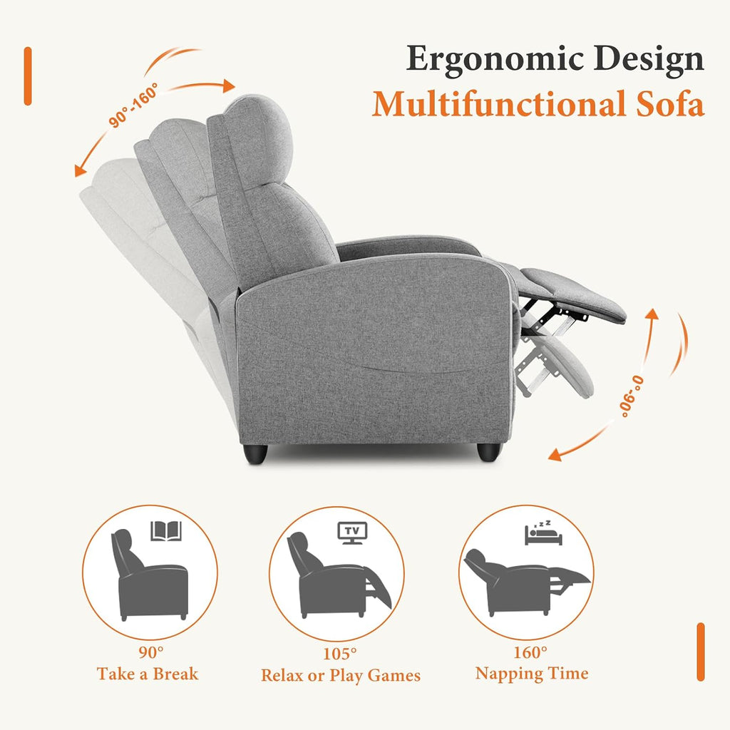 OLIXIS Recliner Chair, Reclining Sofa Chair with 3 Adjustable Angles