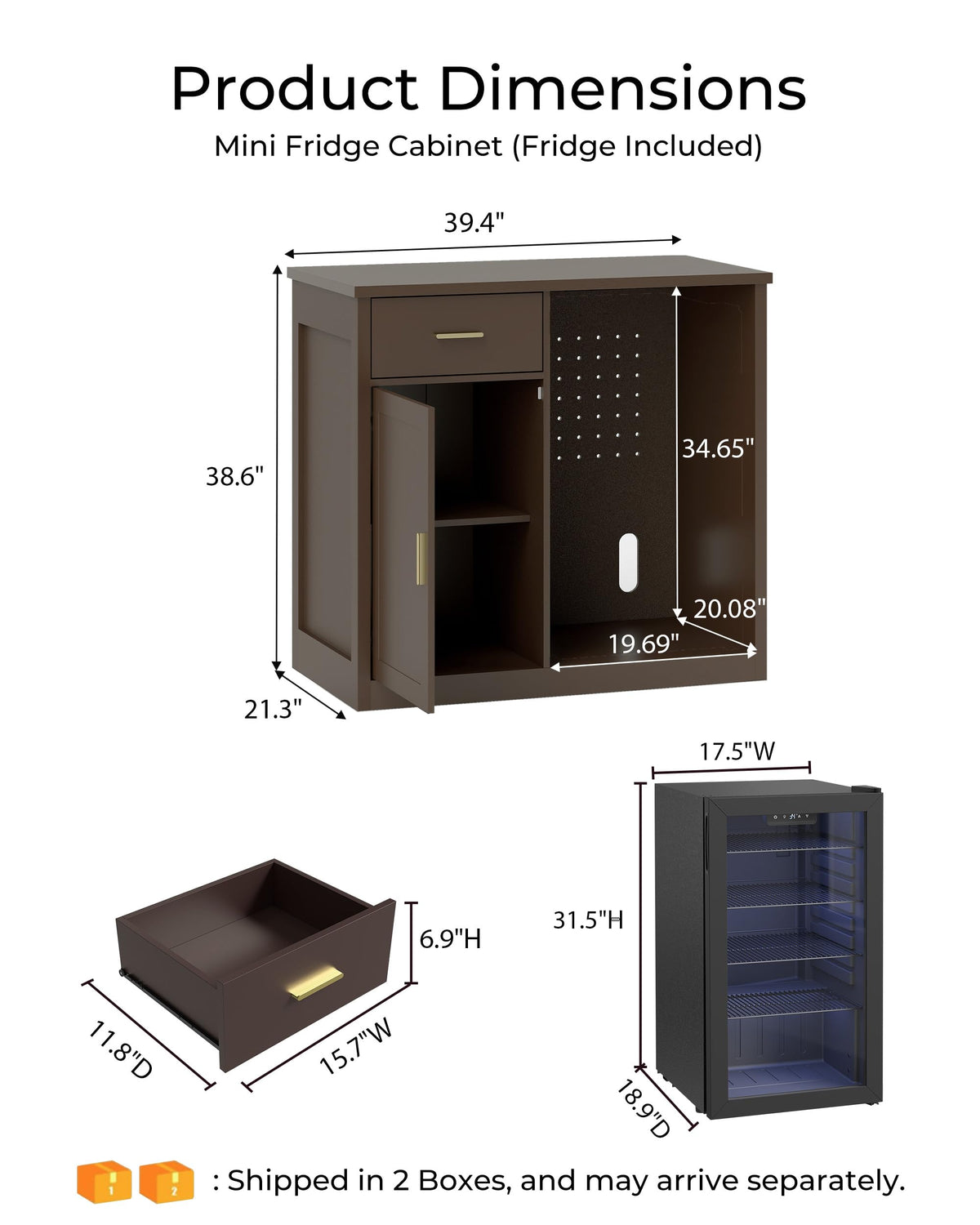 Mini Fridge Cabinet, Coffee Bar Cabinet with Fridge Space (Not Included)