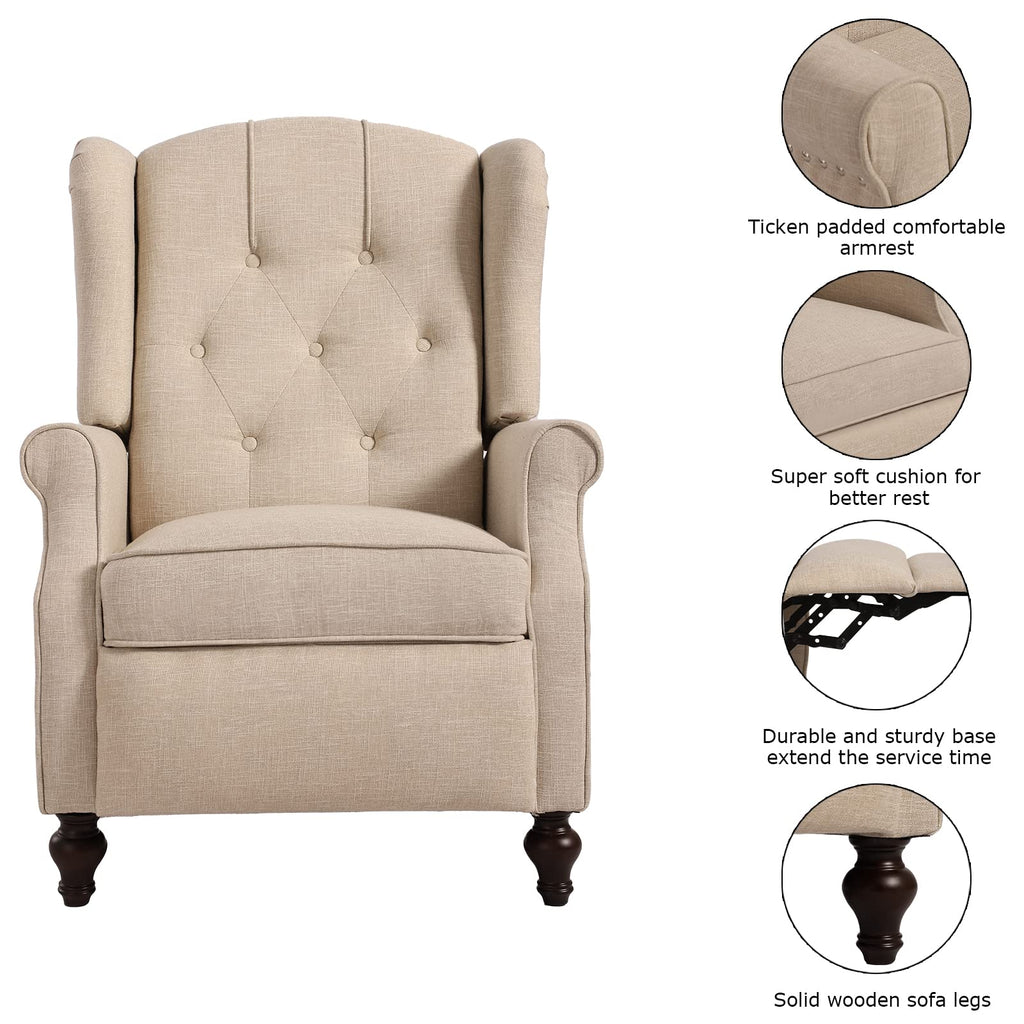 Wingback Recliner Chair - Tufted Arm Chair Recliner - Fabric Push Back Single Sofa for Living Room Adjustable Backrest (Blue Floral)
