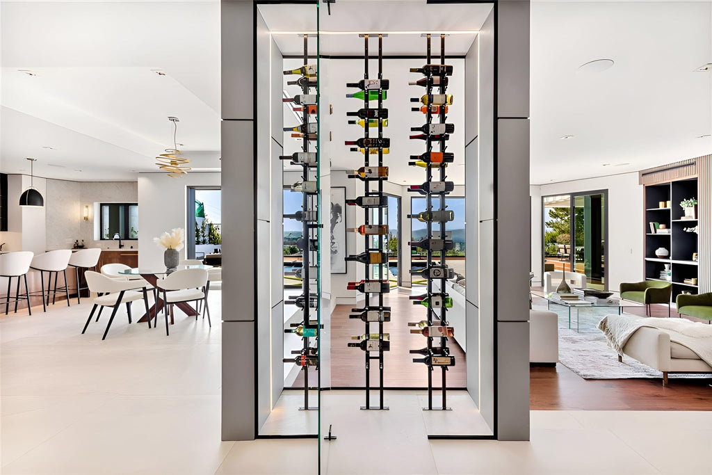 Ultra Wine Racks Floor-to-Ceiling Mount Display (1 Side, Double Deep, Black, Holds 42 Wine Bottles) - Modern Metal Wine Storage for Wine Cellars, Home Bars, Kitchens, and Dining Rooms
