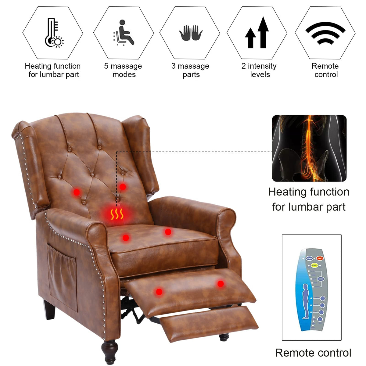 Wingback Recliner Chair - Tufted Arm Chair Recliner - Fabric Push Back Single Sofa for Living Room Adjustable Backrest (Blue Floral)