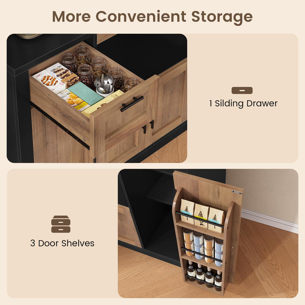 Itaar 71" Kitchen Pantry Cabinet with Charging Station and Led Light, Kitchen Storage Cabinets with Microwave Stand, 59" Wide Pantry Storage Cabinet with Storage Cart 3 Tier for Dining Room, White