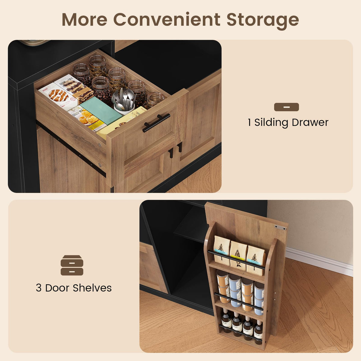 Itaar 71" Kitchen Pantry Cabinet with Charging Station and Led Light, Kitchen Storage Cabinets with Microwave Stand, 59" Wide Pantry Storage Cabinet with Storage Cart 3 Tier for Dining Room, White