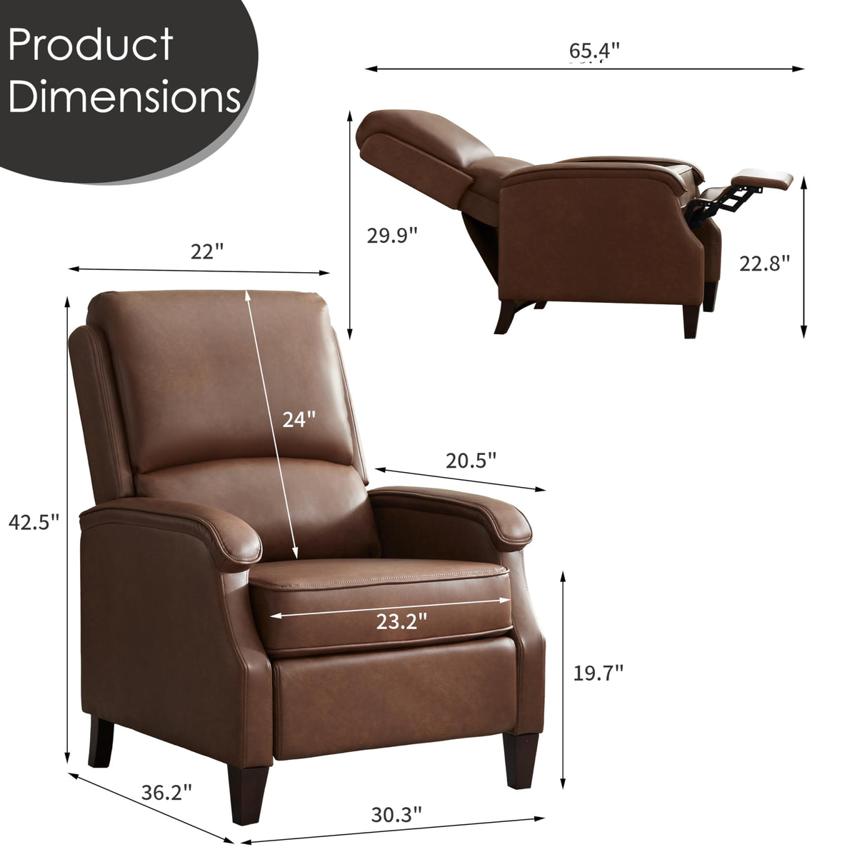 VKNOW Recliner Chair, Fabric Recliner with Adjustable Back, Brown